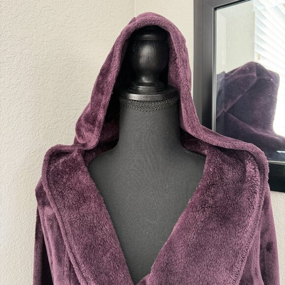 UGG Miranda Plush Belted Short Hooded Robe Port Purple XS - Picture 9 of 14